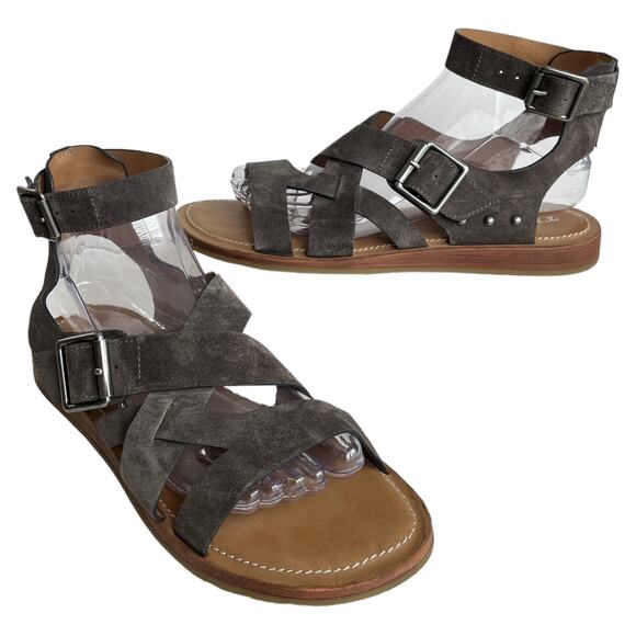 Trask Women’s 9 Roxanne Sandals Gray Oiled Suede Strappy Gladiator Ankle Strap - Picture 1 of 12